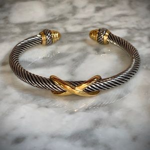 D.Y. Style cable wire X cuff bracelet two tone